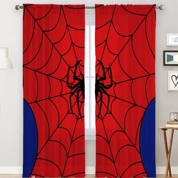 Cortinas De Ventana De Halloween De Dibujos Animados De ArañA TelarañA Negra Para NiñOs Dormitorio Sala De Estar BañO Cocina Puerta Pasillo DecoracióN Del Hogar W75 X H166(Cm)X2&Hook-image