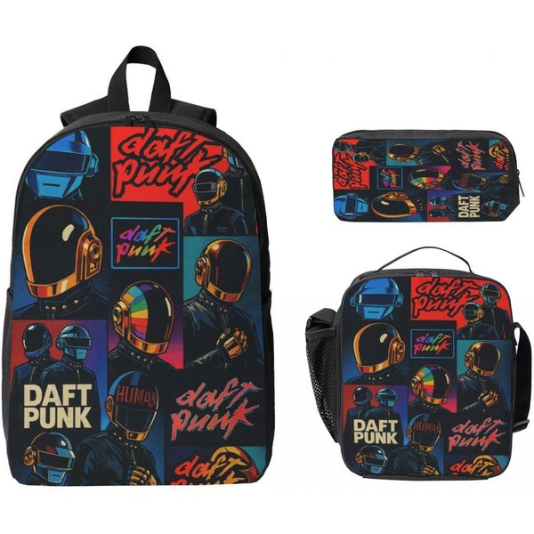 Daft Punk Muzyka Elektroniczna Plecak Dla Dzieci PudełKo Na Lunch PióRniki Dla ChłOpcóW Dziewczynek Plecaki Przedszkolne Torba Szkolna Zestaw PlecakóW Black-image