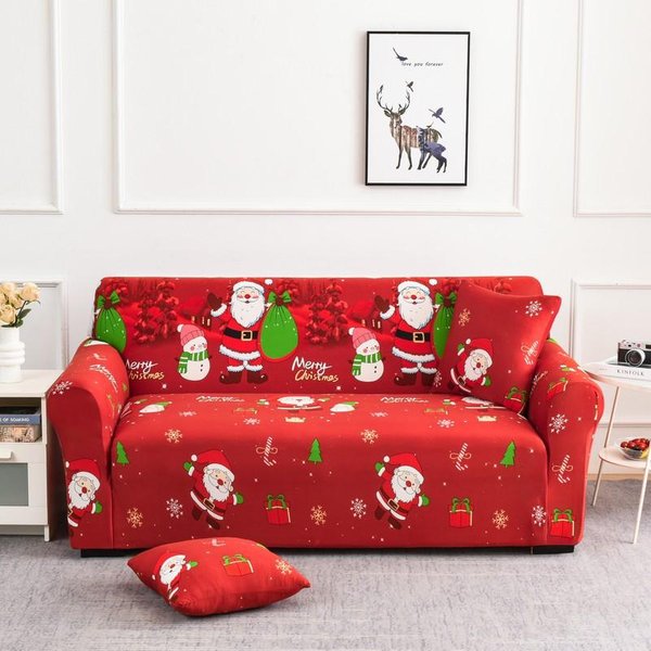 1 Funda De Sofá EláStica NavideñA Para Sala De Estar, Funda De Sofá De Licra Con Todo Incluido, Fundas Para Muebles Seccionales De 1, 2, 3 O 4 Plazas 1-Seat90-140Cm-image