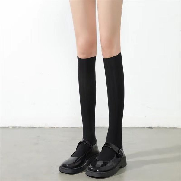 Jednokolorowe Czarne BiałE DłUgie Skarpetki PońCzochy JK Styl JapońSki Uczennice PodkolanóWki Lolita Kawaii SłOdkie PodkolanóWki Short Czarny-image