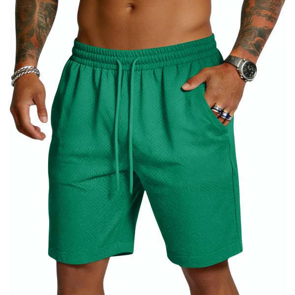 Pantalones Cortos Deportivos Para Hombre Cintura Con CordóN Corte Holgado Tejido De Malla Transpirable Pantalones Cortos Casuales Para Entrenamiento L Verde-image