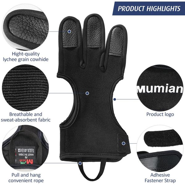 1 Pieza Guantes De Tiro Con Arco Caza Tiro Protector De Tres Dedos De Cuero Accesorios De Equipo Protector De Tiro Con Arco L-image