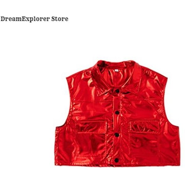 Bluza Hip-Hopowa Dla ChłOpcóW BłYszcząCa Kamizelka Spodnie Cargo Do TańCa Ulicznego Zestaw Ubrań K-Pop Dla DziewcząT Kostiumy Jazzowe Dla Dzieci Streetwear Dla Dzieci 130 Red-image