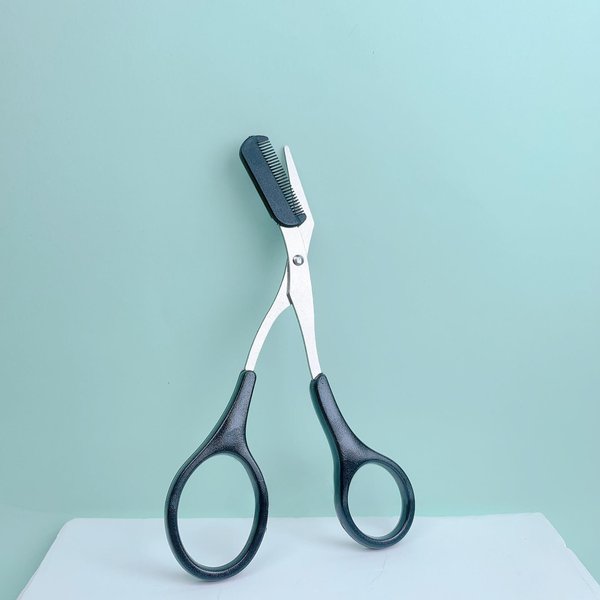 Tijeras Rosas Para Recortar Cejas Con Peine Incorporado - Acero Inoxidable, Herramienta De Aseo Precisa, Creando Cejas Perfectas Negro-image
