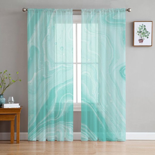 Cortinas Transparentes Turquesa Con Textura De MáRmol Para DecoracióN De Sala De Estar Cortinas De Ventana Para Cocina Cortinas De Tul Voile Organza W135 X H185Cm X1&Grommet Top-image
