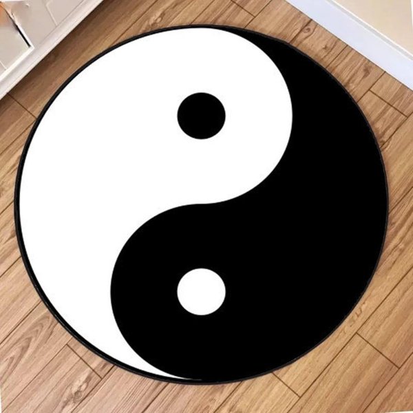 Dywan OkrąGłY Z Motywem Yin Yang Tai Chi, AntypośLizgowy, Odporny Na ZużYcie, Do Salonu, Sypialni, MięKka Mata PodłOgowa, WystróJ Domu 80X80Cm-image