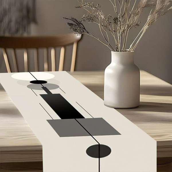 Nowoczesny Minimalistyczny Geometryczny BieżNik Na Stół, Czarno-BiałO-Szary WzóR Artystyczny, Dekoracja StołU Jadalnego W Domu Odzież Damska 40X140Cm Gray-image