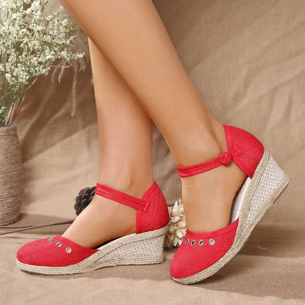 Sandalias De Plataforma 2024 CuñA Zapatos De Mujer Elegantes Zapatillas De SeñOra Verano Trenzado Hebilla Boho Sandalias Tacones Altos Sandalias Femeninas 41 Rojo-image