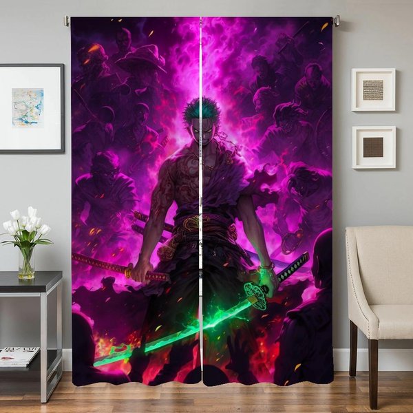 WystróJ Domu ZasłOny Kuchenne Do Salonu 2 Sztuki ZasłOny ZaciemniająCe ZasłOna Na Drzwi Roronoa Zoro Dekoracja Sypialni Przegroda W50Xh70Cmx2Pcs-Cl Gray-image