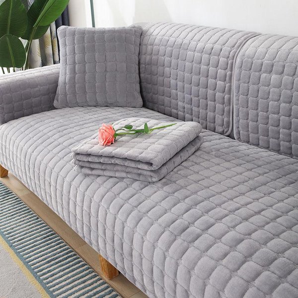Jednolity Kolor AntypośLizgowa Narzuta Na Sofę ZagęśCić MięKka Pluszowa Poduszka Na Sofę RęCznik Na Meble Do Salonu WystróJ Narzuty Pokrowce Na Kanapę 70X90Cm 1Pcs Szary-image