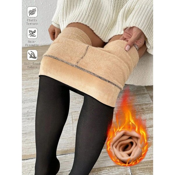 Medias De Forro Polar De Cintura Alta Para Mujer Leggings TéRmicos CáLidos Semi-Transparentes Pantimedias Suaves Amigables Con La Piel De Invierno L Black-image