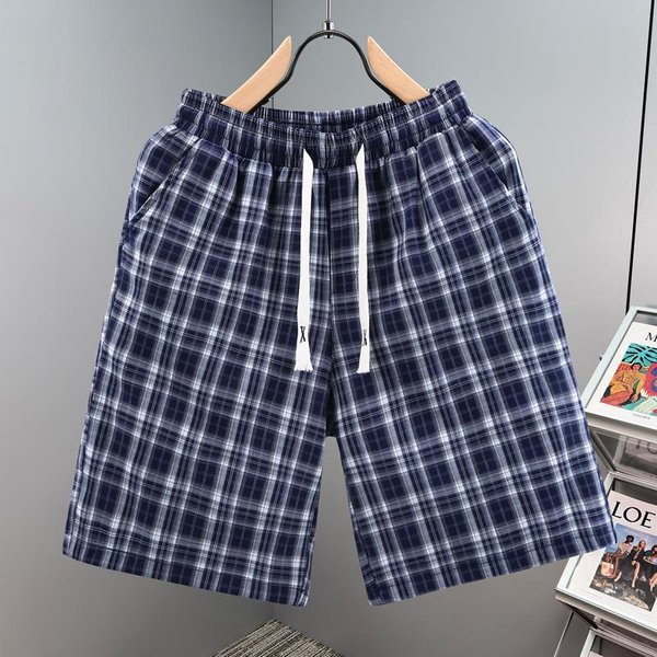 MęSkie KróTkie Spodenki Casual W Kratę, Elastyczny Pas Ze Sznurkiem, Letnie Spodenki PlażOwe (L-5XL) 4Xl(80Kg-90Kg)-image