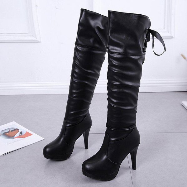 Botas De Moda Para Mujer Lujo Caballero Mujer Bota Larga Moda Sexy Zapatos De Cuero Suave Cuero Elegante CóModas Botas Altas Hasta La Rodilla 36 Negro-image