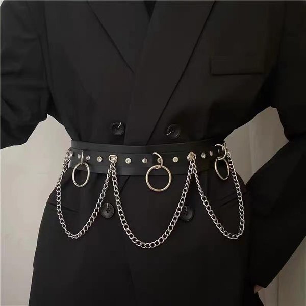 Wisiorek KsiężYc ŁAńCuszek FręDzle Gotycki Pasek Punk Czarna SkóRa PU Paski Vintage Pasek Na Talię Dla Kobiet Dziewczyn Free Black-image