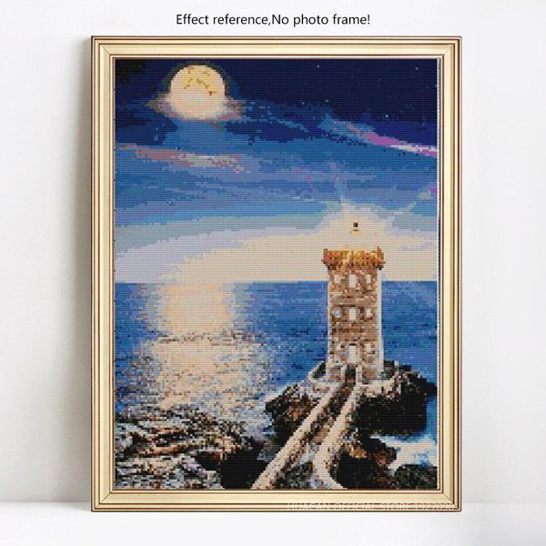 Pintura De Diamantes Paisaje Faro Diamante Redondo Completo Bordado De Diamantes Imagen PedreríA 20X30CM-image