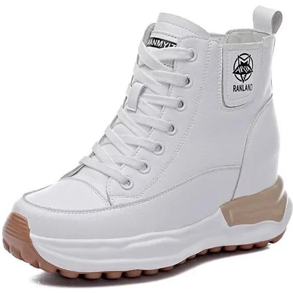 7Cm SkóRzane Damskie Buty Platformowe Sneakersy Wiosna Jesień CiepłE Futro Zimowe Buty Kobiety Buty Bojowe Botki Do Kostki Darmowa WysyłKa 39 BiałY-image