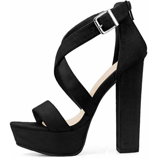 Loslandifen Sandalias De Plataforma Con CuñA Y Hebilla Cruzada Con Punta Abierta Para Mujer, TacóN Alto, Tacones Gruesos, Zapatos De Fiesta Para Boda 40-image
