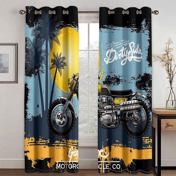 Cortinas Parasol Con PatróN De Locomotora De Motocicleta 3D Cool 2 Paneles Dormitorio Para NiñOs Adolescentes Sala De Estar Cortinas Decorativas 100W130H(Cm)40X51In&Grommet Top-image