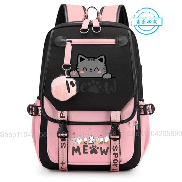 Mochila Linda De Gatos Apilados Divertida Anime Estudiante Bolso Escolar NiñOs NiñAs Mochilas Diaria Campus PortáTil Rucksack 16 Inches Gray-image