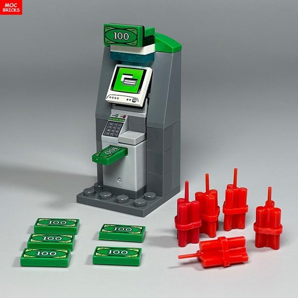 MOC CegiełKi Bankomat Dynamite Dolar Torebka Na Monety Dostawa PienięDzy Skarb Klocki Konstrukcyjne Skupione Na Nauce ZłOżOne CzęśCi Zabawki Dla Dzieci Prezent-image