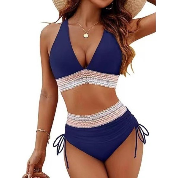 DużY Rozmiar Damski Bikini Z Wysokim Stanem, Seksowny Kostium KąPielowy Tankini Z Dekoltem V DwuczęśCiowy Sznurkiem Push-Up 4XL-image
