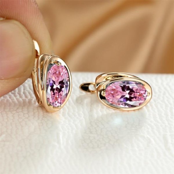 Pendientes De Moda Simple Con Piedra Ovalada ArcoíRis Pendientes De Boda Lindos Color Oro Para Mujer Pendientes De Aro De Cristal De Lujo Para Mujer Brown-image