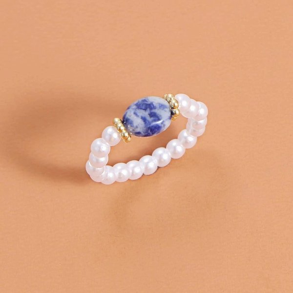 Anillo De Perla Simple Retro Estilo Coreano De Nicho Anillo Para Dedo ÍNdice Con Piedra SintéTica Hecho A Mano Chica Dulce One Size White-image