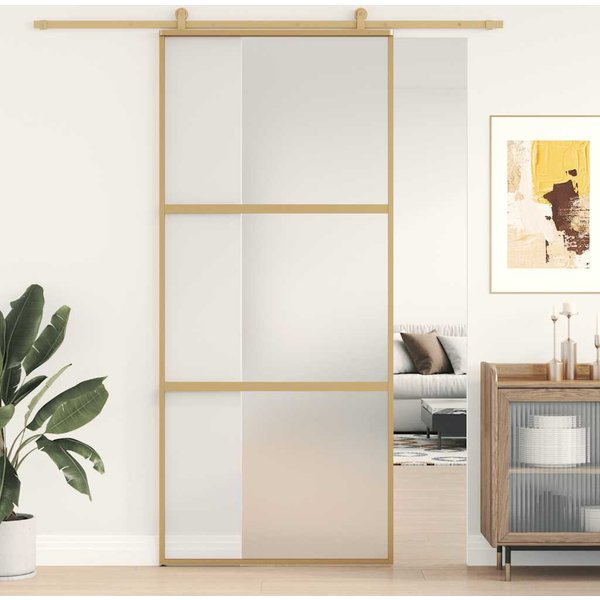 Vidaxl Puerta Corredera, Dorada, 90X205 Cm, Vidrio Esmerilado Esg, Aluminio-image