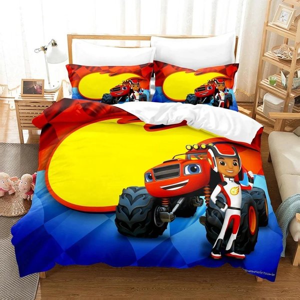 Nuevo Juego De Cama Blaze Cartoon Monster Machines, Funda NóRdica Juego De Cama Funda NóRdica Funda De Almohada, TamañO King Queen Twin NiñOs NiñAs Adultos 150X200Cm 3Pcs-image