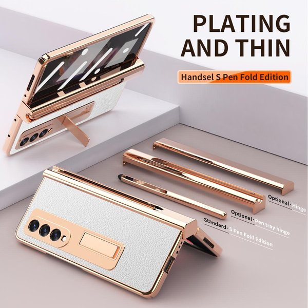 Poszycie SkóRzane Etui Do Samsung Galaxy Z Fold 6 4 3 2 5 360 PełNa Ochrona Etui Na Telefon Ze SzkłA Hartowanego For Samsung Fold 5 Srebro-image
