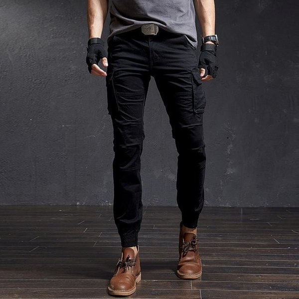 Moda Alta Calidad Ajustados Camuflaje Militar Casual TáCticos Pantalones Cargo Streetwear Harajuku Joggers Ropa Para Hombre Pantalones 28 Negro-image