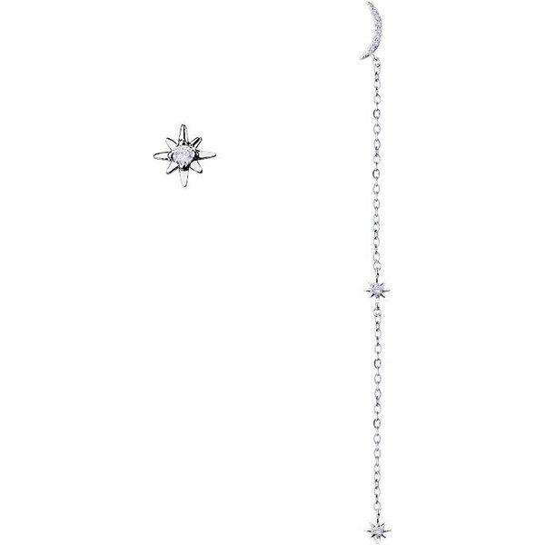 JoyeríA De Moda Pendientes Largos De Borla AsiméTricos De Cristal Estrella Colgantes Para Mujer Pendientes De Plata De Ley 925 Oorbellen White-image