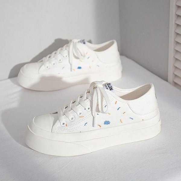 Zapatos Mujer Primavera Verano Nuevos Con Cordones Casuales Tendencias Lona Zapatillas Moda Chic Punto Plataforma Blancos Zapatos Deportivos 40 Blanco-image