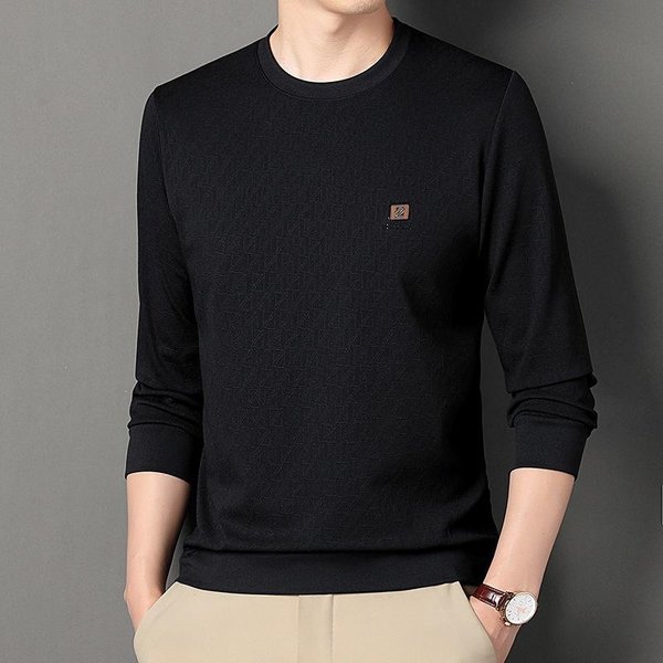 Camiseta De OtoñO De Manga Larga Para Hombre Camiseta Interior Para Hombre Ropa De Hombre Joven Y Mediana Edad Cuello Redondo Moda Trendy SuéTer 4XL-image