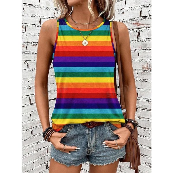 2024 Nowy Elegancki Top Na RamiąCzkach W Paski Damski Letni Street Fashion Top Na RamiąCzkach Codzienny Casualowy BezręKawnik Damski XL-image