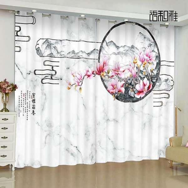 Cortina Personalizada Nueva China Para El Hogar Lujo Flor De Melocotonero Cortina Con PatróN Dormitorio Sala De Estar Sala De Ajedrez Cortina De Ventana 2 Paneles 100W130H(Cm)40X51In&Grommet Top-image