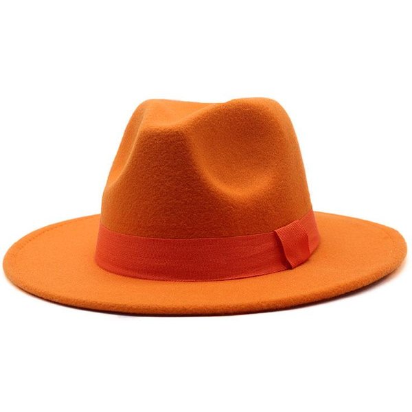 Sombrero De Ala Ancha Para Hombre Y Mujer Sombrero De Jazz De Lana De Moda Sombrero De Copa BritáNico Cmn047 M(56-58Cm) Naranja-image