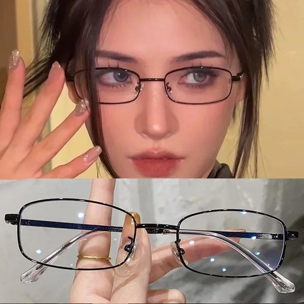Okulary Harajuku Metalowe Kwadratowe Oprawki Y2K Damskie Retro MałE Okulary JapońSkie Szklane Oprawki Dekoracyjne Anti-Blue Light-image