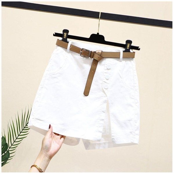 Verano Mujer Pantalones Cortos De Cintura Alta Verano Falda Pantalones Cortos Cintura Alta Falda Pantalones Cortos Para Mujer Suave Abertura Lateral Bolsillos Largo Por Encima De La Rodilla Exterior Sin CinturóN XL Blanco-image