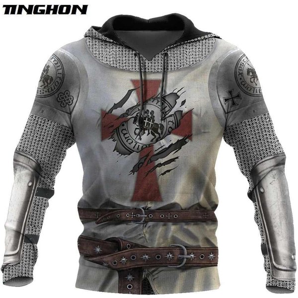 Sudadera Con Capucha De Los Caballeros Templarios Para Hombre, Sudadera De Gran TamañO Con Estampado 3D, Chaqueta Holgada De Moda, Jersey Informal, Ropa Informal Con Capucha, Tops M-image
