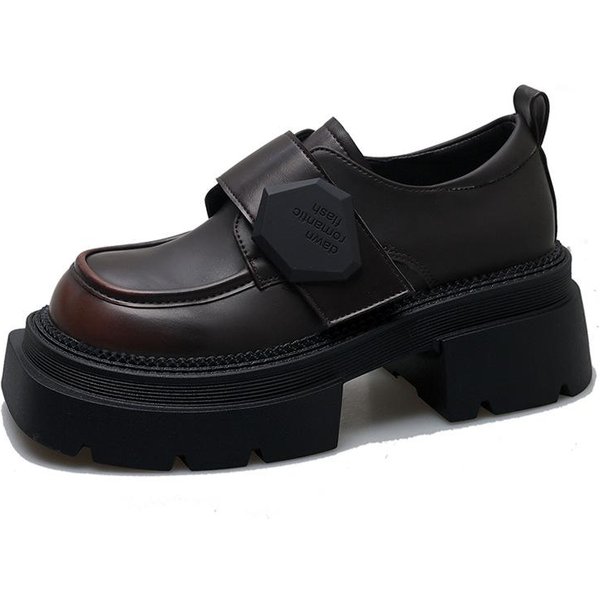 Zapatos De Cuero AutéNtico Para Mujer Primavera Nuevo TacóN Grueso Mocasines Con Plataforma Zapatos De Plataforma Zapatos Mary Jane Tacones Altos 39 Black-image