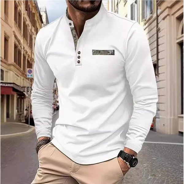 MęSka Koszulka Polo Z KołNierzykiem StóJką Na Wiosnę I Jesień, Casualowa, Sportowa, Z DłUgim RęKawem, Koszula Henley XXL White-image