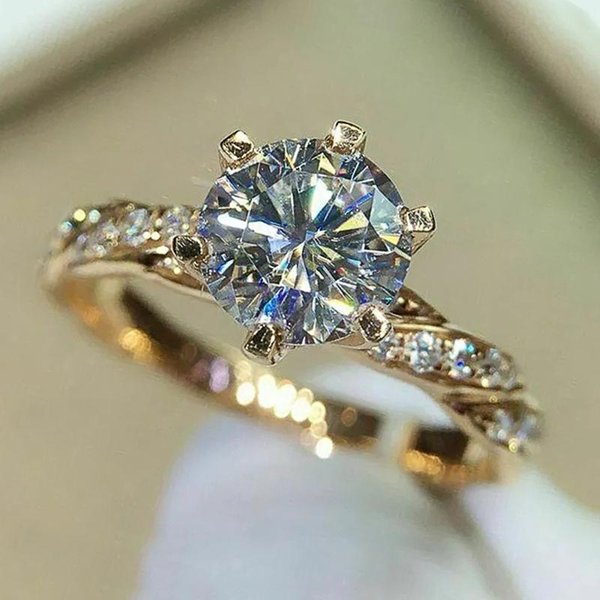 Huitan Anillos De Boda De Lujo Para Mujer Con Circonita CúBica Brillante Color Oro Anillos De Compromiso De Propuesta Para Amante JoyeríA De Moda 7-image