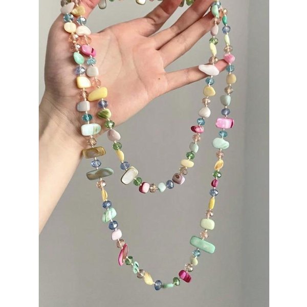 Collar Retro Para Dama, Collar Bohemio De Doble Capa Con Cuentas De Concha De Colores, Collar Largo Retro De Lujo Ligero Para Vacaciones Que Se Puede Apilar, Los Colores O One-Size Varios Colores-image