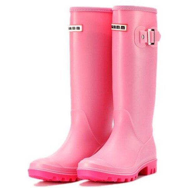 Botas De Lluvia De Moda Para Mujer, Botas De Agua Hasta La Rodilla Con Hebilla De Tubo Largo, Zapatos Impermeables De Alta Calidad, Botas De Lluvia De Goma Y PVC Para Mujer, Df456 38-image