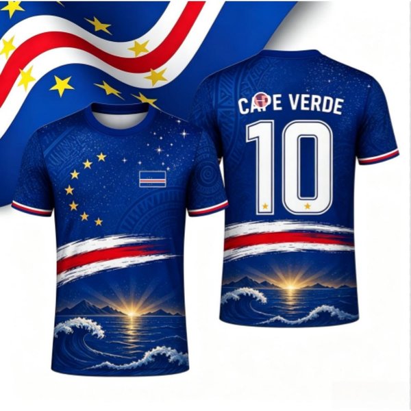 2026 Cabo Verde Vozinha Estampado Camisetas De FúTbol Para Hombre Verano Secado RáPido Transpirable Deporte Manga Corta Uniforme De Entrenamiento De FúTbol 6XL Blue-image