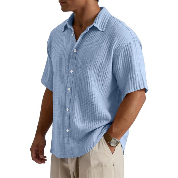 Camisa Casual De Manga Corta Para Hombre, Corte Holgado, Con Botones, De AlgodóN Texturizado, Con Cuello Extendido, Ligera Para El Verano Xxxl Gray-image
