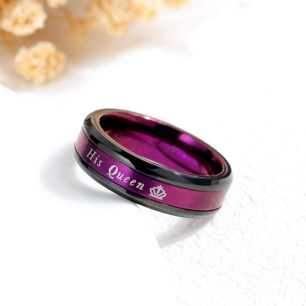 Anillos De Compromiso De Moda Para Pareja RomáNticos Su Rey Su Reina Anillos De Pareja De Acero Inoxidable Alianza De Boda JoyeríA Regalo De Aniversario 10 Black-image