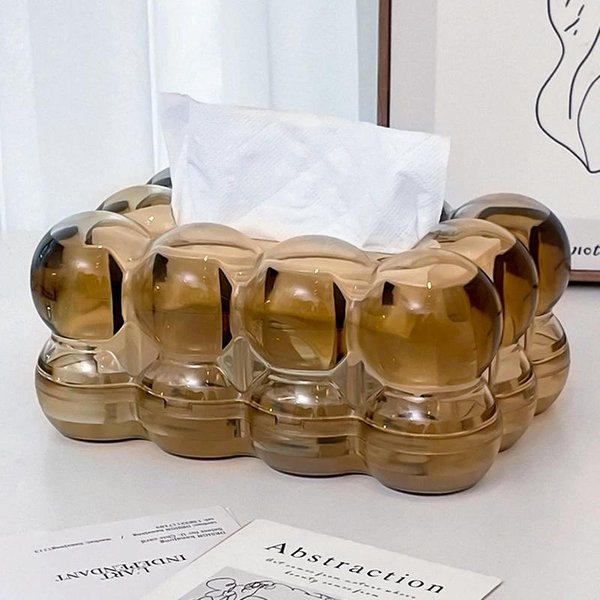 Caja De PañUelos Moderna Color ÁMbar Dorado Rectangular Bola Servilleta Toalla Facial Caja De Almacenamiento Encimera De Sala De Estar Contenedor De Almacenamiento DecoracióN Del Hogar-image