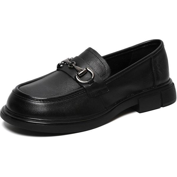 Zapatos PequeñOs De Cuero De Estilo BritáNico Con Capa Superior De Piel De Vaca Para Mujer, Mocasines Que Combinan Con Todo, Zapatos Planos Para Mujer 40 Negro-image